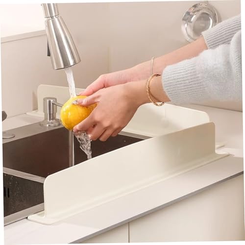 Protector contra salpicaduras para fregadero elevado, silicona beige con ventosa antihumedad 7