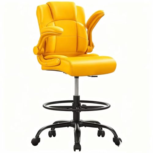 Ergonomic Drafting Chair,Tall Office Chair for Standing Desk with Flip-Up Armrests,Adjustable Foot Ring & Height, High Leather Executive Office Chair for Home,Drawing or Counter Height Use