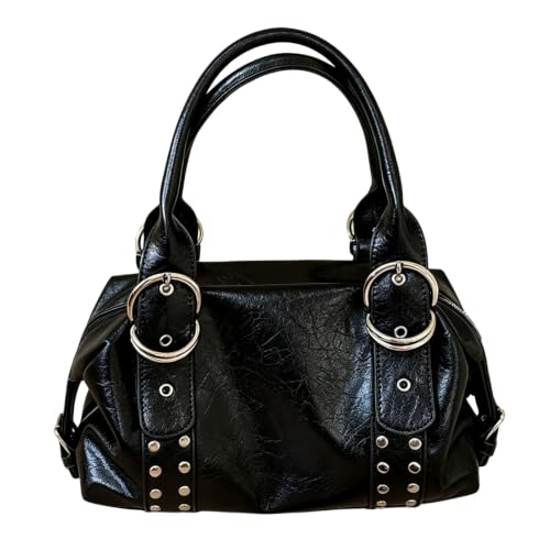 Bolso de PU para mujer de color sólido con remaches y bandolera cruzada para diario