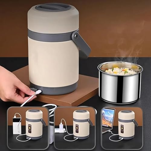 Image of USB Electric Heated Lunch Box - 2L Stainless Steel Food Warmer with Constant Temperature Heating, Leakproof Thermal Jar for Office, School & Travel
