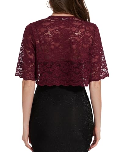 Image of MINTLIMIT Womens Floral Lace Bolero Half Sleeve Shrug Open Front Elegant Cropped Cardigan Shrugs for Evening Party Dresses