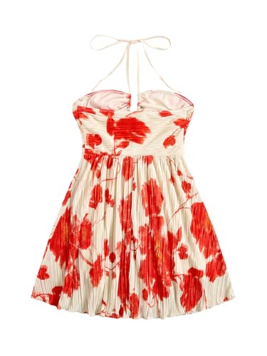 Image of SOLY HUX Women's Tie Dye Cami Dress Halter Backless Sleeveless A Line Short Summer Dresses Sundress