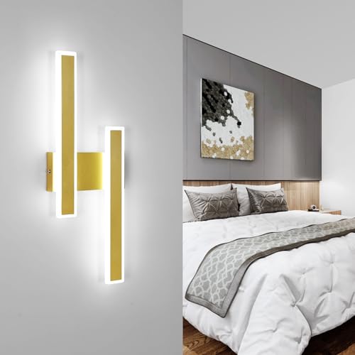 Comely LED Wall Sconce Lights Indoor, 32W Modern Acrylic Wall Lamp Cool White 6500K, Gold Indoor Bedside Light for Bedroom Living Room Hallway Corridor
