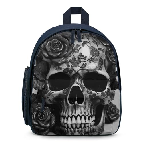 Black Skull Rose Backpack Small Book Bag with Side Pocket, Lightweight Durable Backpack, Travel Rucksack, Blue-style