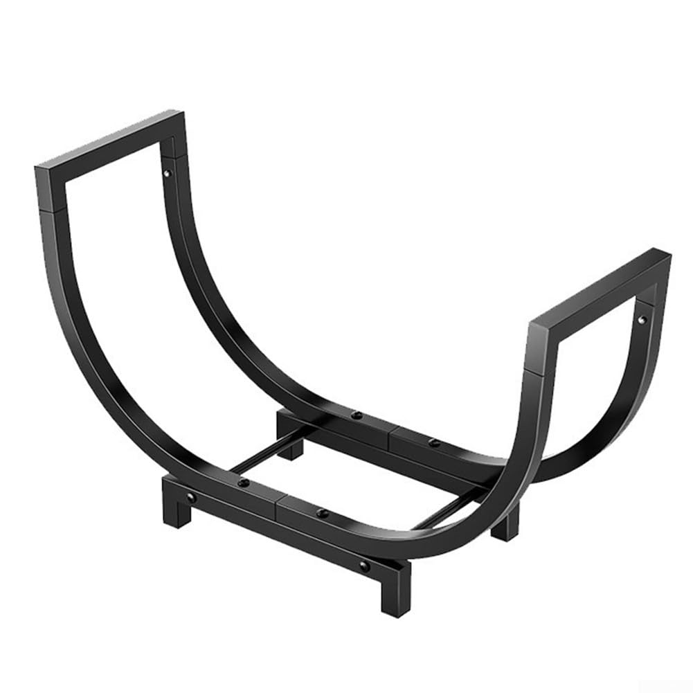 Estante de almacenamiento de leña de 24 pulgadas, soporte de troncos para interiores y exteriores, marco de hierro forjado resistente al calor con asas arqueadas, soporte de madera para chimenea para