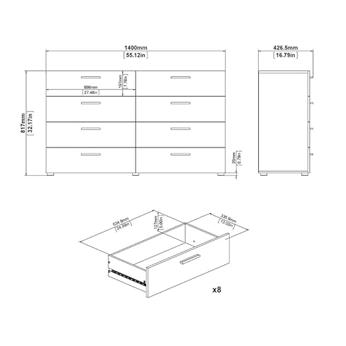 Tvilum 8 Drawer Double Dresser, Oak #TOP2