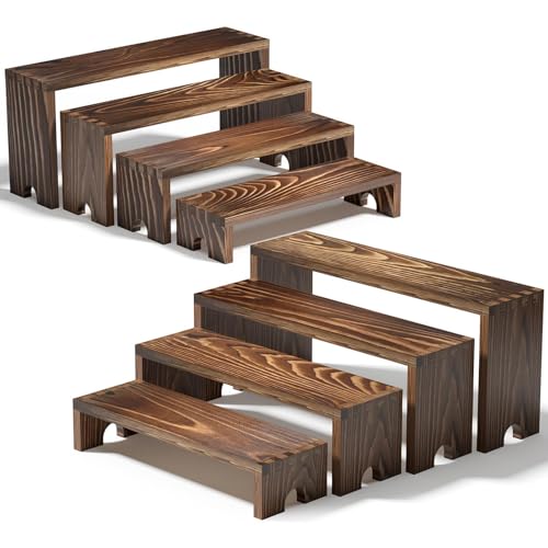 [FUSHITON] Lot de 2 Présentoirs en Bois Massif à 4 Niveaux, Empilables - Pour Cupcakes, Desserts, Parfums, Maquillage, Bijoux, Figurines et Collections - Idéal Cuisine, Salon, Salle de Bain ou Fête