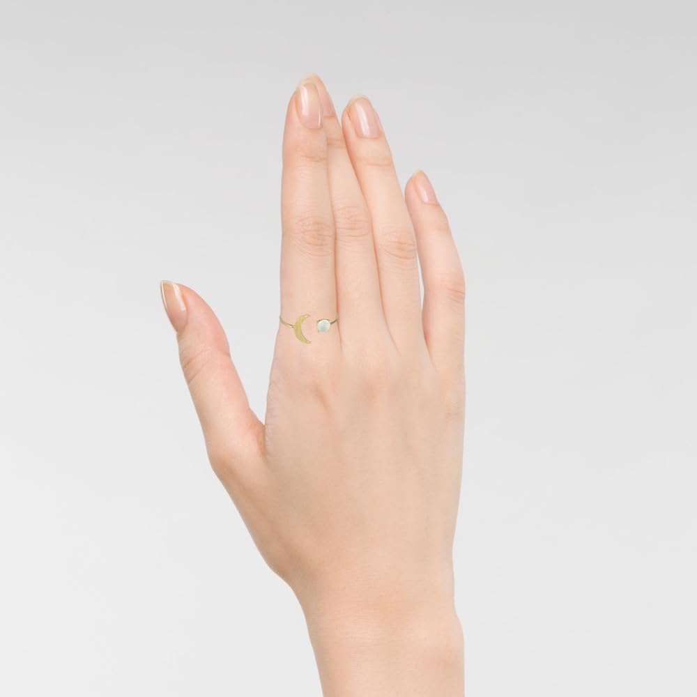 18K Rose/White/Yellow Gold Plated Moon Opal Ring, White/Green/Pink Opal, Adjustable Size - Image 4