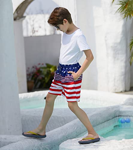 Cozople Boys Swimming Trunk With Boxer Brief Liner American Flag Swim Short Red Blue Swimsuit Anti Chafe Stretchy Swimwear Compression Bathing Suit Size 10-12 #TOP5