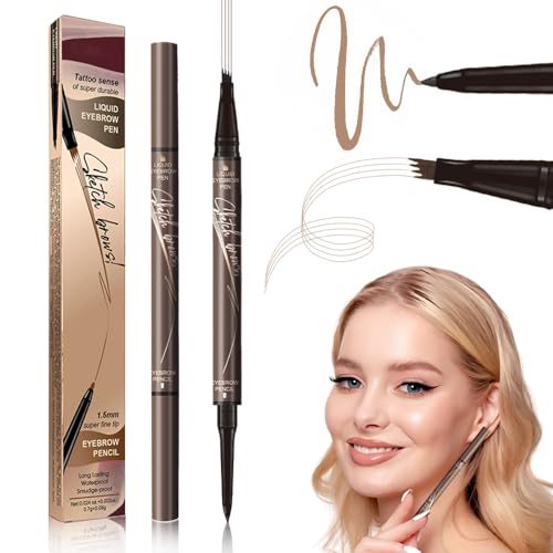 4-Tip Microblading Eyebrow Pen, 2025 New Magic Waterproof 2 in1 Dual Brow Pencil with Hair-Like Strokes for Natural Definition, Fine 1.5mm Tip, Long-Lasting Smudge-Proof Formula for Women (Chestnut)