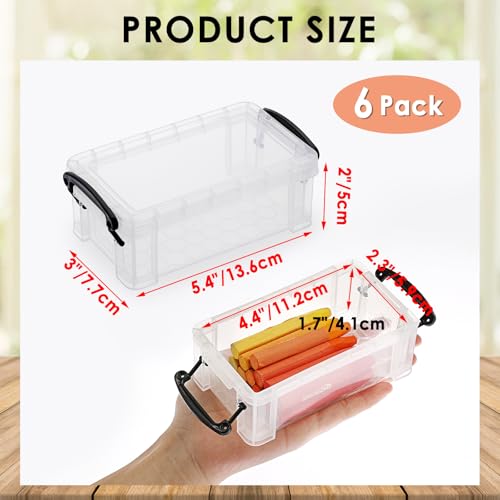 Image of 6 PCS Clear Plastic Crayon Boxes with Snap Lids, Small Crayon Storage Box Stackable Crayon Container Box Multipurpose Mini Storage Container for Crayons, Chalks, Paper Clips and More