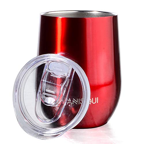 AniSqui Edelstahl Isolierbecher, Thermo-Becher, (Doppelwandig Vakuumisoliert Wein-Glas to go), Reisebecher mit Deckel für Kaffee, Tee (12oz 350ml)