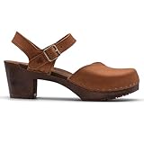 Sandgrens Handmade Swedish Wood Clogs for Women, High Heel Sandal US 7 | Victoria Dexter Tan Nubuck DK, EU 38