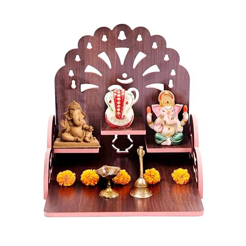 Twinster Small Wooden Temple for Home & Office, Light Weight Puja Mandir, Perfect for Smaller Spaces, Size- 28x28x26 CM.