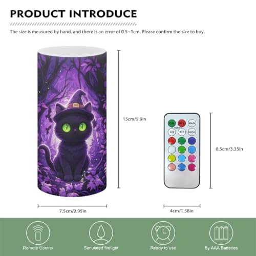 Image of LED Flameless Candles with Remote Timer Purple Cat Halloween