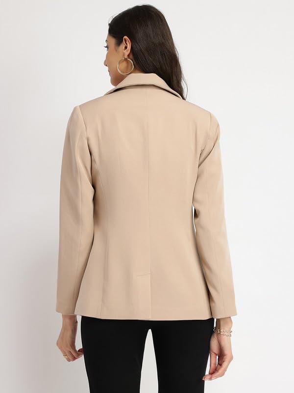 Image of FableStreet Women's Blazer | Tailored Fit Single-Breasted Design with Notch Lapel & Welt Pockets | Smooth Woven Texture for Work & Business Casual Wear