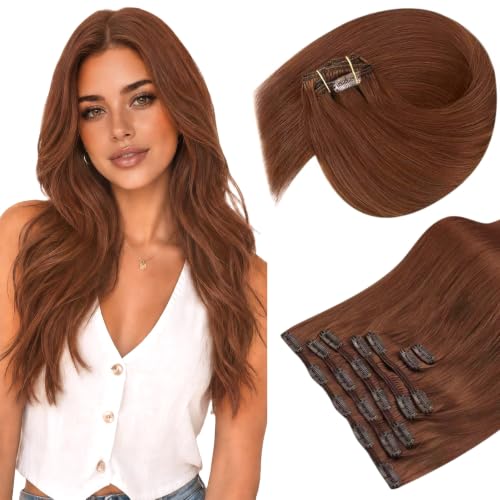 Image of Sunny Hair Clip in Hair Extensions Real Human Hair Auburn Brown