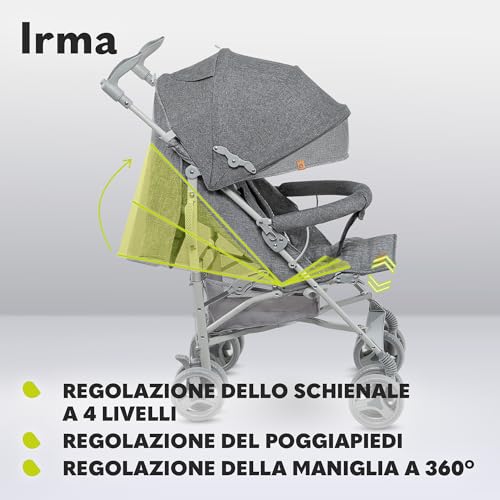 Lionelo Irma Passeggino Leggero E Pieghevole Per Bambini Da 6 Mesi Fino A 3 Anni, Compatto Con Schienale Regolabile, Posizione Sdraiata, Cinture 5 Punti, Zanzariera Cappottina Xxl - 4