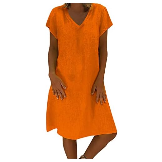 AMDOLE Amazon Deals of The Day Prime Clearance Femme Lin Robe À Manches Courtes Manches Col en V Couleur Unie Décontractée Grande Taille Lâche Bohème Chic Robe de Plage Pas Cher