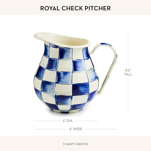 Image of MACKENZIE-CHILDS Pitcher with Spout, Blue-and-White Royal Check