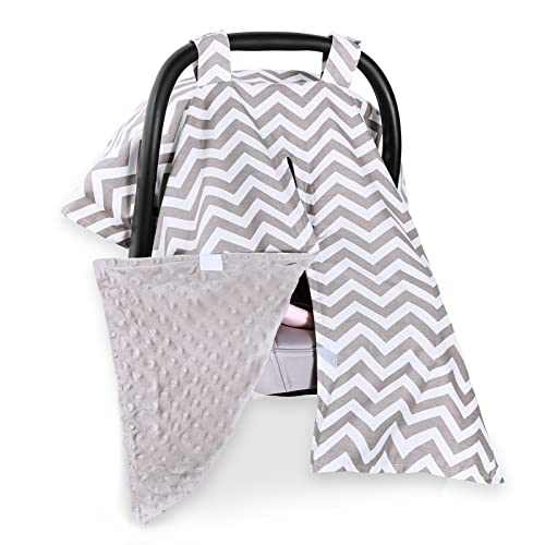 Image of Carseat Canopy and Nursing Cover for Breastfeeding Infant Baby Car Seat Cover Baby Gifts for Newborn Chevron Extra Large Unisex Nursing Shade Girl Boy (Chevron/Grey-Opening)