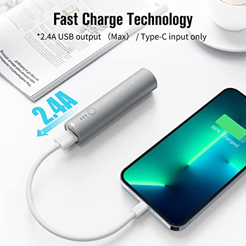 S03 Portable Charger, 2-Port (Usb-C In&Out) 5000Mah Power Bank Fast Charging, External Battery Pack With Flashlight, Compatible With Iphone 14/13/12/11 Series, Samsung, Airpods, And More (Grey) #TOP3