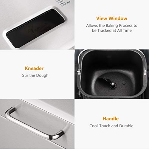 Automatic Bread Machine with 15 Programs, BestComfort 2L Programmable Gluten Free Bread Maker, 15 Hours Delay Timer, 1 Hour Keep Warm - Thumbnail 4