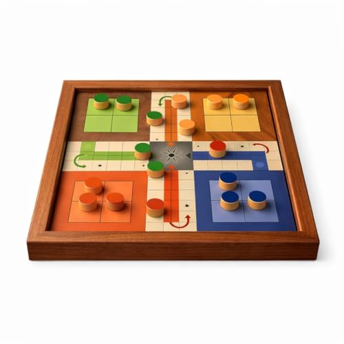 Image of inch2-in-1 Wooden Board Game Set in Brown - Ludo & Snakes & Ladders | Handcrafted Sheesham Wood | Classic Family Game for Kids & Adults | Includes Pawns & Dice | Durable Indoor Fun inch 10.5 x 10.5 Inches