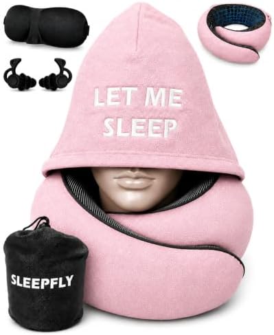 sleepfly Neck Pillow with Hood - 3-in-1 Travel Sleeping Set with ...