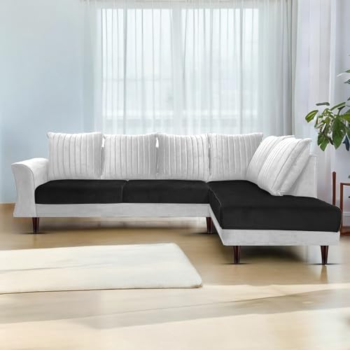 Image of Gratly RHS 4 Seater L Shape Sofa Set for Living Room (Black Grey Colour) Premium Fabric Sofa
