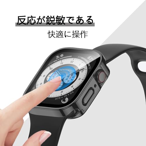 Flydori Apple Watch カバー 防水 アップルウォッチ ケース Series11/10/9/8/7/6/5/4/Se3/Se2/Se 対応 46mm/42mm/44mm/40mm/45mm/41mm 2 in 1 前後の保護 PC+ガラス素材 3D直角 高透過率 耐衝撃 装着簡単 iWatch 44mmブラック