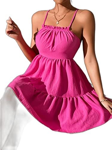 open lace back dress SHEIN PETITE Ruffle Hem Backless Cami Dress, M1434090, Hot Pink, Petite XS  : Buy Online at Best Price in KSA