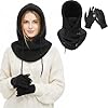 Winter Balaclavas Hat Gloves Set for Women, Balaclava Hat Warm Face Cover Neck Scarf Ski Mask for Cold Weather (Black)