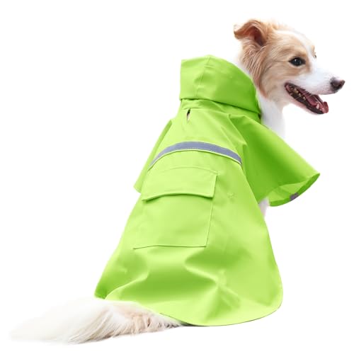 NACOCO-Large-Dog-Raincoat-Adjustable-Pet-Water-Proof-Clothes-Lightweight-Rain-Jacket-Poncho-Hoodies-with-Strip-Reflective-XL-Green
