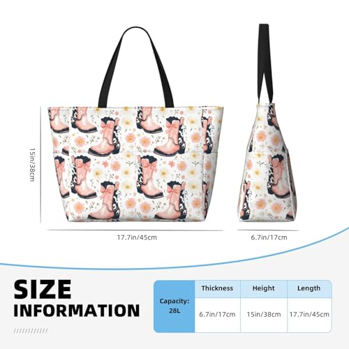 Large Beach Bags for Women Sandproof - Bow Cowboy Boots Q Print Summer Work Travel Tote Bags with Zipper2