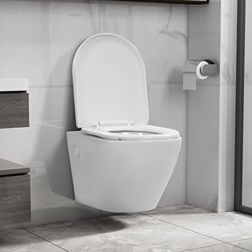 Brokky WC Sospeso con Design Senza Bordi in Ceramica Bianca-Sanitari in Ceramica filomuro Opaco Vaso Rimless Bidet Sedile Soft-Close Chiusura rallentata MOD