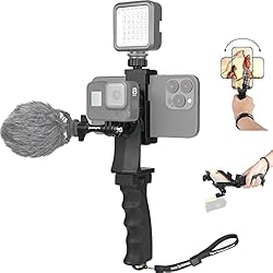 Soporte Estabilizador Gopro Fantaseal 2en1 Juego Soporte Ergonomia Portátil de Camara Deportiva Telephono, Estabilizador de Mano con Pinza Ajustable y Combinacion de Equipos para Gopro iPhone Microfono dji OSMO Viaje Youtuber