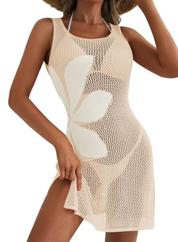Image of Cakulo Women's Crochet Beach Cover Up Boho Floral Dress | Sleeveless, Hollow Out Knit, High Slit, Bikini Bathing Suit Cover Up, Summer Vacation Dresses, Cruise Outfits, Resort Wear