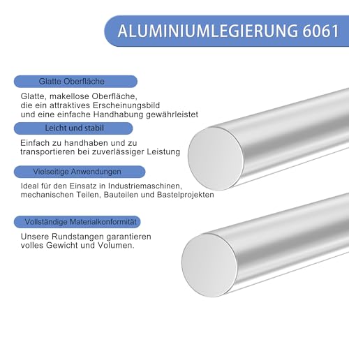 KWOKWEI 6061 Aluminium-Rundstange, 25 mm x 254 mm Aluminium Rund Alu Rundstab, Runde Massive Aluminiumstäbe für DIY Bastelmodelle, Industriemaschinen, Gartendekoration (1 Stück)