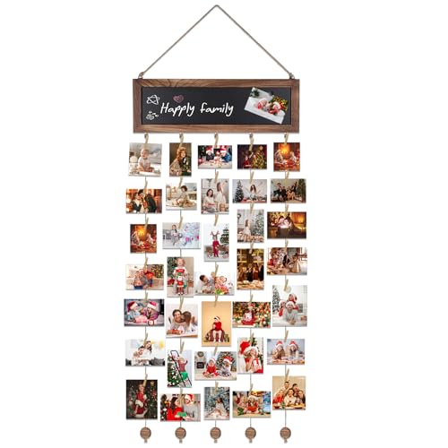 FORNORM Hanging Photo Display Board with 30 Wooden Clips and 3 Magnetic Stickers, DIY Home Decoration