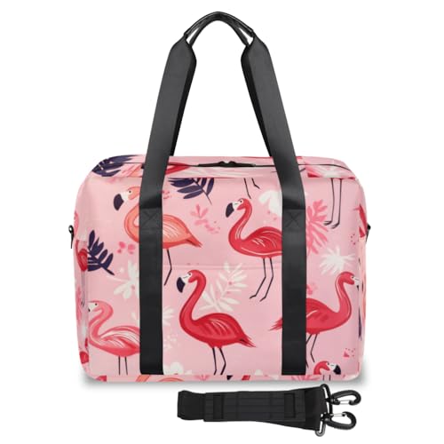 Leaf Flamingos Travel Duffel Bag for Men Women Red Birds Sports Gym Bag Waterproof Weekender Overnight Bags Foldable Carry on Backpack for Swim Yoga Fitness Workout