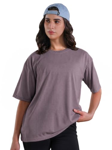 Image of CHKOKKO Oversized T-Shirt for Women Cotton Blend Soft Loose Fit Tshirt Top for Summer Half Sleeves Drop Shoulder Trendy Stylish Solid for Casual Streetwear, Outings or Travel