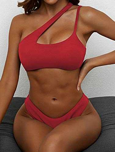ZAFUL Women's Sexy Cutout One Shoulder Bikini Underwire Padded Two Piece Bathing Suit Cheeky Thong Brazilian Swimsuit3