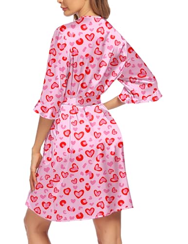 Image of Ekouaer Women's Satin Robe Valentines Lingerie for Women Kimono Bathrobe Short Ruffle Belted Robes Bridesmaids Sleepwear