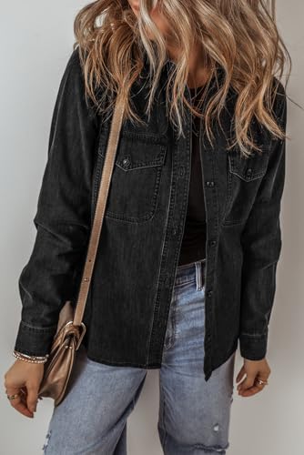 Ecosunny Womens Casual Long Sleeve Button Down Shirt Jacket Flap Pocket Buttons Collared Jean Lightweight Coat Tops3