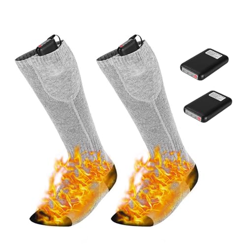 Rakuker Calcetines Calefactables, Calcetines Térmicos Eléctricos para Hombres y Mujeres, 4000 mAh Recargables Calcetines Electricos Calefactable, 3 Nivel de Calentamiento, Calentador de Pies (Gris)