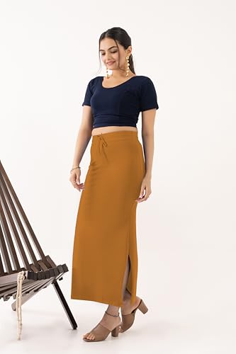 Image of DESI GIRL Cotton Lycra Stretchable Saree Shapewear Petticoat with Drawstring for Women | Fishcut Saree Petticoat with Side Slit for Easy Movement | Saree Shaper | Long inskirt