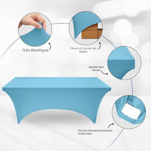Nappe extensible rectangulaire bleue 6 FT pour table de fête - 9