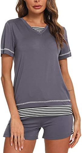 BAPOOWAY Womens Modal V-Neck Pajama Set Short sleeve shorts Comfy Sleepwear Pjs Petite Plus Size S-4XL, Purplish Grey, Small