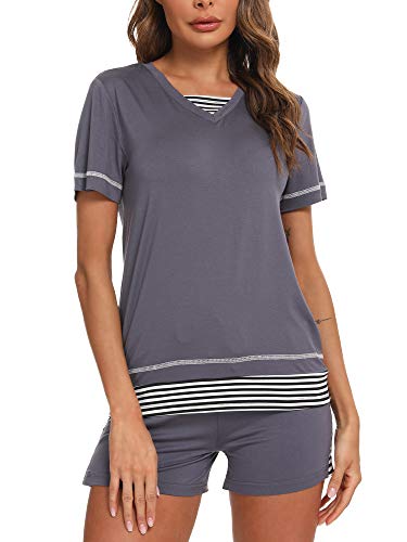 Bapooway Womens Modal V-Neck Pajama Set Short Sleeve Shorts Comfy Sleepwear Pjs Petite Plus Size S-4Xl, Purplish Grey, Small #TOP2